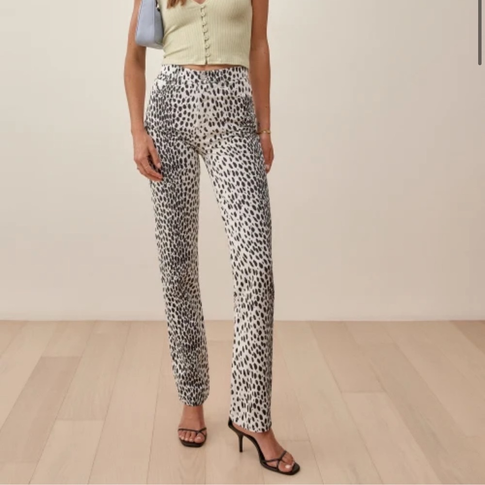 Reformation Cynthia Cheetah High Rise Straight Long Jeans